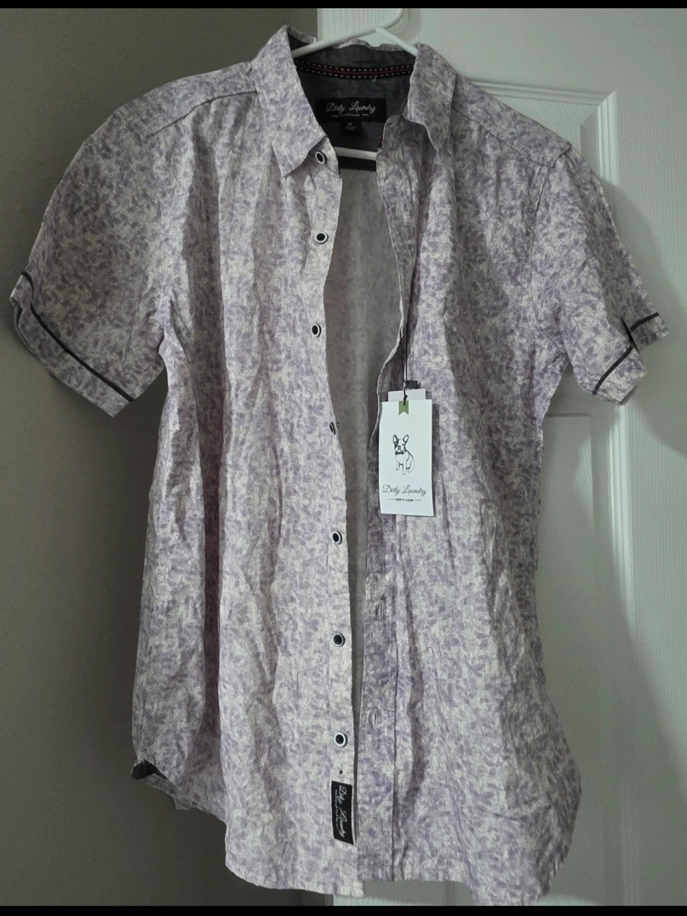 Dirty Laundry Men's Short Sleeve Lavender Print Button-Down Shirt